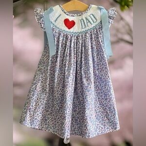 Floral Kids Formal Dress with Blue Accents